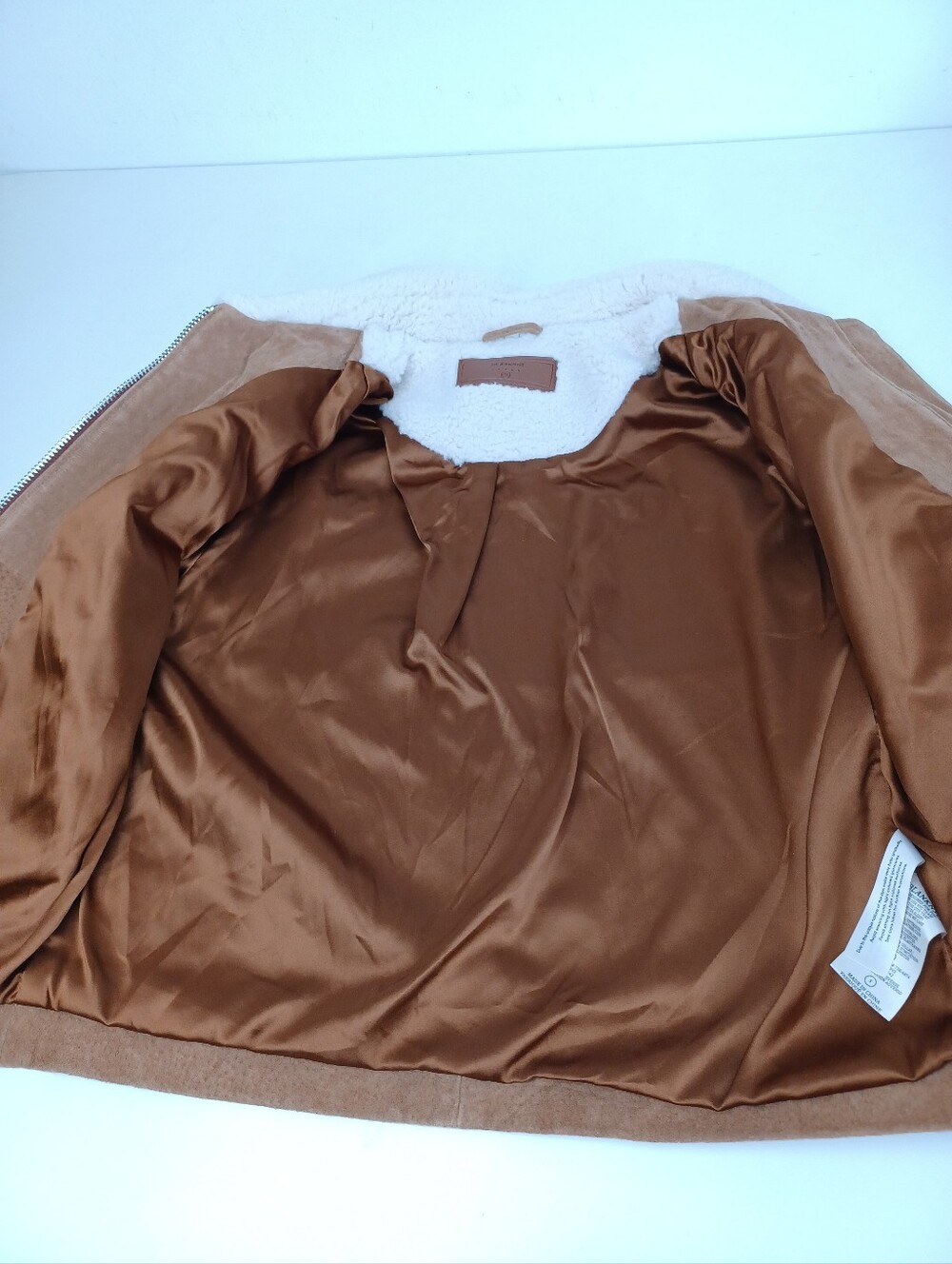 BLANKNYC Caramel Sauce Suede Jacket Size S Faux Shearling Collar Full Zip Pocket - Picture 13 of 15